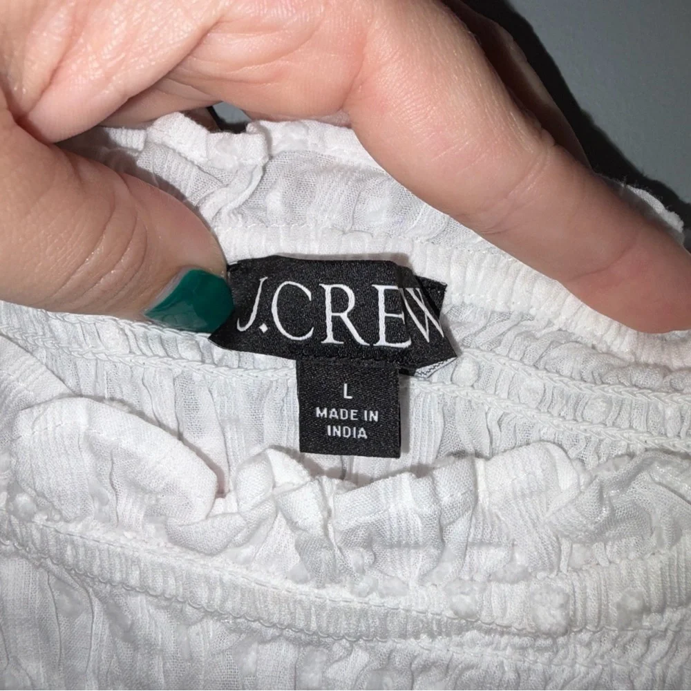 J. Crew Puff Sleeve Textured Voile Smocked White Short Sleeve Top Large NWT